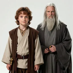 frodo and gandalf as jedi master, dramatic lighting,