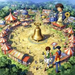 greg manchess concept art of the millennial fair from chrono trigger, outdoor fairgrounds, striped pavillions, leene's bell, key visual, ambient lighting, highly detailed, digital painting, artstation, concept art, sharp focus, by makoto shinkai and akihiko yoshida and hidari and wlop and greg rutkowski