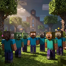 an audience of minecraft zombies, photograph
