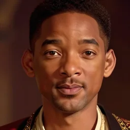 will smith as genie in the classical disney animation movie aladdin, detailled face, disney