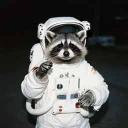 fujifilm lomo photo of racoon astronaut posing