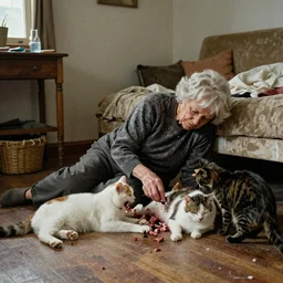 an old lady being eaten by her cats after she passed out in her apartment