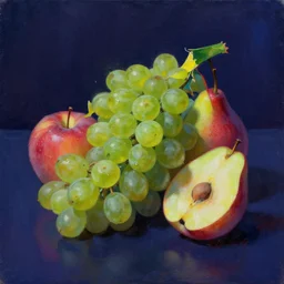 cyberpunk fruit still life painting