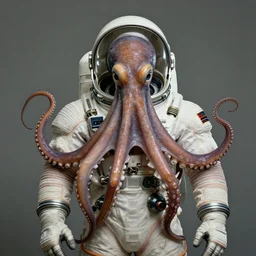 Octopus scientist wearing a spacesuit, centered, portrait by Greg Hildebrandt, studio lighting, muted colors, by Terry Richardson, by Leonardo DaVinci, ultrarelistic, extreme detail, caustics, trending on Artstation, 8K, octane renderer