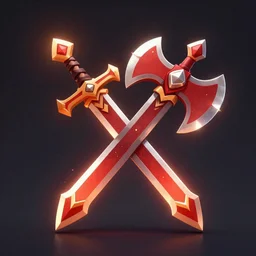 red sword and battleaxe crossed gameicon, powerful fantasy epic legends, game icon stylized, digital illustration radiating, a glowing aura, global illumination, ray tracing, 8 k high definition, intricate details, octane render, unreal engine, trending on arstation