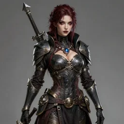 female greed mercenary of nightmares, fantasy class character, concept art, highly detailed, sharp focus, intricate, soft lighting, artstation 8 k by jeff easley, ralph horsley