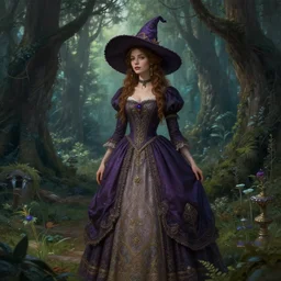 beautiful cottagecore witch wearing a beautiful dress, intricate, magical forest, stunning, highly detailed, digital painting, artstation, concept art, smooth, sharp, focus, illustration, art by artgerm and greg rutkowski and boris vallejo