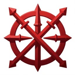 full shot of a symmetrical game sigil of scary medieval weapons crossed, red powerful fantasy epic legends, game icon stylized, digital illustration radiating, a glowing aura, global illumination, ray tracing, 8 k high definition, intricate details, octane render, unreal engine, trending on arstation