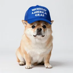 doge wearing a make america great again cap, realistic, super detailed, wide shot, 8 k,