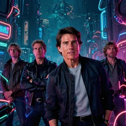 cinematic still of tom cruise, timemachine!!, neon, they are watching, RGB, glowing wires everywhere, pristine, by Edgar Maxence and Ross Tran, Zdzisław Beksiński, and Michael Whelan, distant, gustav dore, H.R. Giger, 8k, octane render