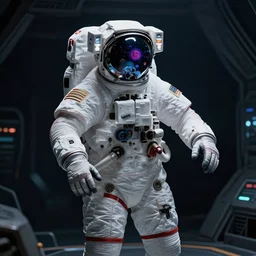concept art by craig mullins astronaut in futuristic dark and empty spaceship underwater. infrared complex and hyperdetailed technical suit. mandelbulb fractal. reflection and dispersion materials. rays and dispersion of light. volumetric light. 5 0 mm, f / 3 2. noise film photo. flash photography. interstellar movie art