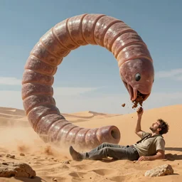 huge worm eating a man, dune planet, highly detailed, sharp, 4k, award winning art by greg rutkowski