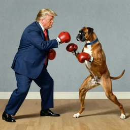 boxer dog boxing Donald trump in the style of Norman Rockwell
