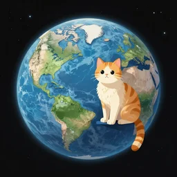 A cat sitting on planet earth, digital art