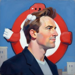 greg manchess portrait painting of ghostbuster peter venkman overwatch character, medium shot, asymmetrical, profile picture, organic painting, sunny day, matte painting, bold shapes, hard edges, street art, trending on artstation, by huang guangjian and gil elvgren and sachin teng