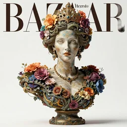 a sculpture made of vine and colorful flowers, bust, single portrait, queen, future, epic, harper's bazaar, vogue, magazine, insanely detailed and intricate, concept art, ornate, luxury, elite, elegant, trending on artstation, by Ruan Jia, Kenneth Willardt, Ross Tran, WLOP, Andrei Riabovitchev.