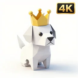 low poly, isometric 3 d, white background, high definition, origami dog wearing a crown, hd, 4 k, 8 k
