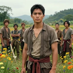 hyperrealistic beautiful portrait of a philippine character in a scenic environment, war, flowers, by beksinski zdzislaw, yoro sean, buchholz, quint, christensen james c.,