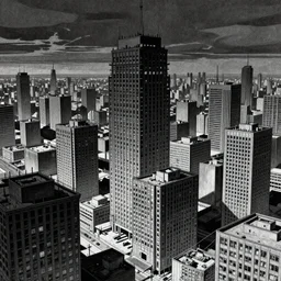 a desolate cityscape brutalist dystopia drawn by q hayashida