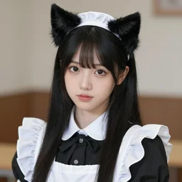 realistic beautiful gorgeous natural cute fantasy girl black hair cute black cat ears beautiful eyes in maid dress outfit art drawn full HD 4K highest quality in artstyle by professional artists WLOP, Taejune Kim, JeonSeok Lee, ArtGerm, Ross draws, Zeronis, Chengwei Pan on Artstation