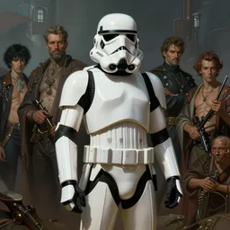storm trooper in the style of boris vallejo, hajime sorayama, peter mohrbacher, wayne barlowe, gustav moreau, bussiere, roberto ferri, santiago caruso, luis ricardo falero, austin osman spare, dali