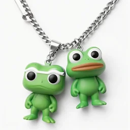 photo of a platinum chain with a funko pop of pepe the frog attached to it