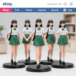 Image on the store website, eBay, Full body, 80mm resin detailed miniature of five school girls in deep green mini-skirts