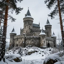 a medieval castle in iceland, snowy forest, 4 k resolution, octane render, unreal engine, ultradetailed, photorealistic, ultrarealism