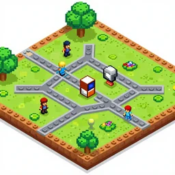 pixel art isometric lego strategy game screenshot