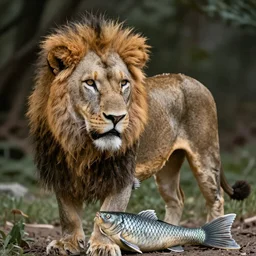 a photo of an animal with lion head and a fish tail