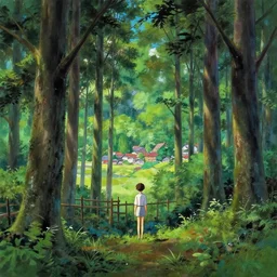 wet gouache painting of forest cinematic panorama ground with fence and village in far distance by makoto shinkai mocha pixar and makoto shinkai and wes anderson