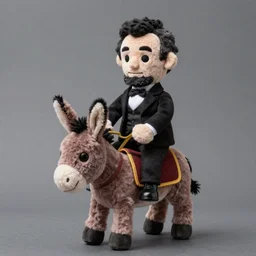 product photo of a plush doll of Abraham Lincoln riding a donkey