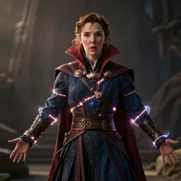 ( katniss everdeen ) as the ancient one, restrained by magical energy restraints, film still from'doctor strange'
