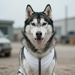 film still of an anthropomorphic husky in a white vest in the new sci - fi movie, 8 k