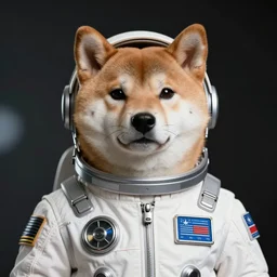 portrait of shiba inu as interstellar pilot, photorealistic