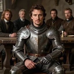henry cavill as a knight sitting in a tavern, by gaston bussiere, j. c. leyendecker, craig mullins, donato giancola, greg rutkowski, symmetry!!, realistic face, highly detailed, sharp focus