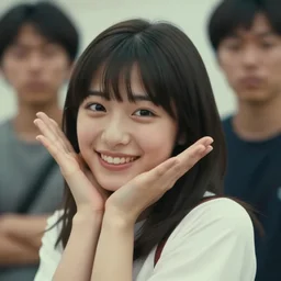 1990s, perfect, dynamic, epic, cinematic 8K HD movie shot of semi-close-up japanese beautiful cute young J-Pop idol actress girl face, she express joy and posing. By a Chinese movie director. Motion, VFX, Inspirational arthouse, high budget, hollywood style, at Behance, at Netflix, with Instagram filters, Photoshop, Adobe Lightroom, Adobe After Effects, taken with polaroid kodak portra