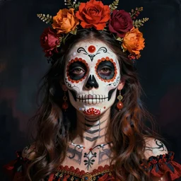 illustration of a sugar skull day of the dead girl, art by franciso goya
