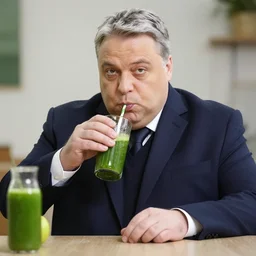 viktor orban drinking green smoothie,