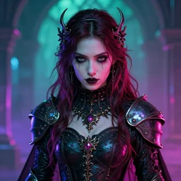 knight gothic girl, illustrated by greg rutkowski and gaston bussiere, 3 5 mm lens, beautiful macro close - up imagery, vibrantly lush neon lighting, beautiful volumetric - lighting - style atmosphere, a futuristic atmosphere, intricate, detailed, photorealistic imagery, trending on artstation, 4 k, 8 k