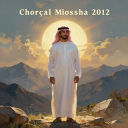 arab man standing up in the mountains, album cover design illustration digital art