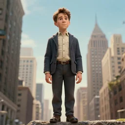 stuart little towering over a city