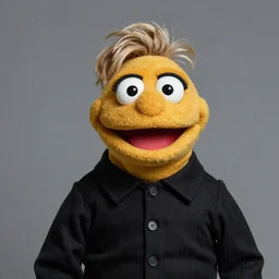 Catherine Austin Fitts as a Muppet, portrait shot, photographic studio