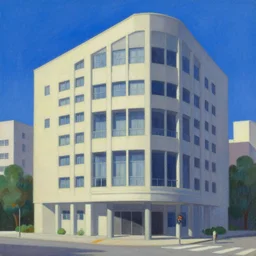 painting of architecture in the style of yuichi yokoyama