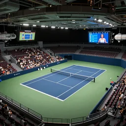 beautiful concept art of a professional tennis match taking place on a space ship, Unreal Engine 5, 4k