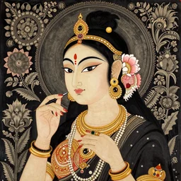 a portrait of an elegant lady, patachitra painting