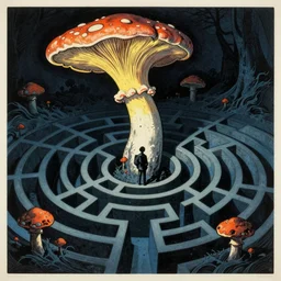 lost in a labyrinth, by tivadar csontvary kosztka, by yoshitaka amano, dark shadows, woodblock, complementary - colors, tremella - mesenterica, poster, polished