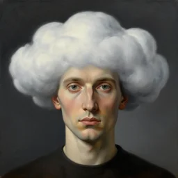 portrait of a cloud head man by rene magritte, detailed painting, hd, hq, high resolution, high detail, 4 k, 8 k