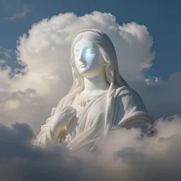 beautiful puffy clouds with white glowing face mary