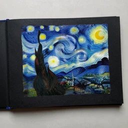 oil painting in a spellbook of a dark beautlful starry night, constellations by charles vess and titian on black matte very textured paper, english country village square